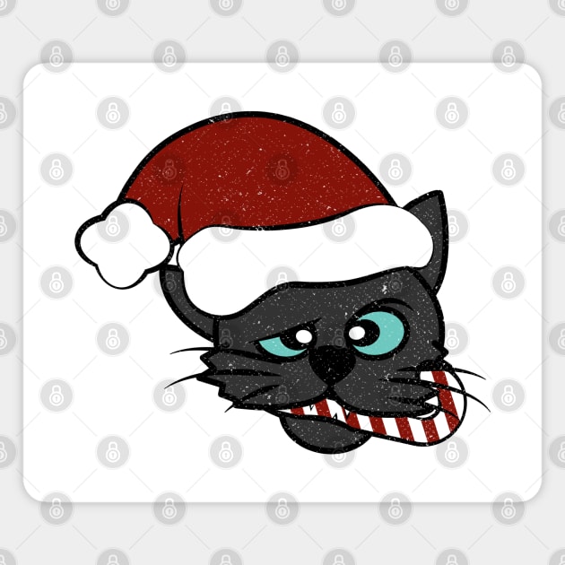 Christmas Black Cat Eating Candy Cane Magnet by Commykaze